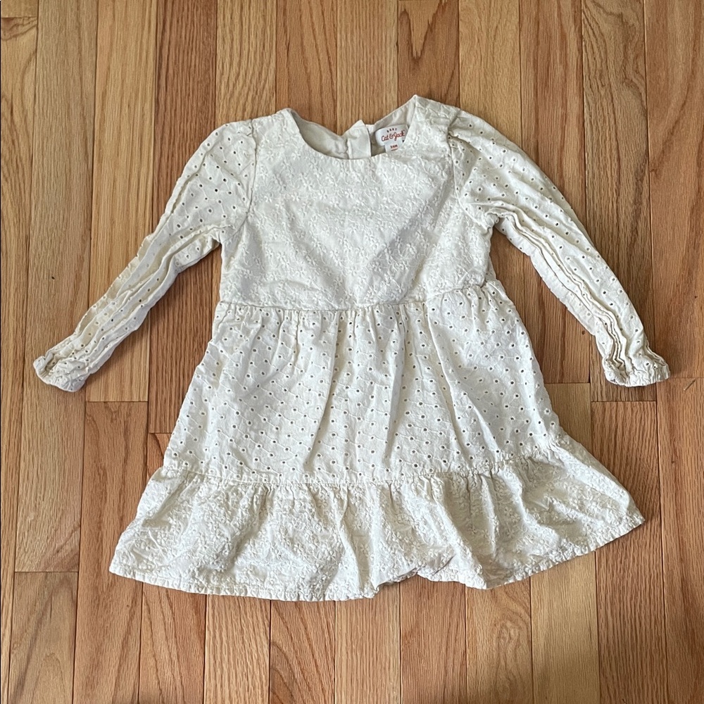 Cat & Jack Tiered Midi Dress Baby Girl 24M White Eyelet Long Sleeves Cottagecore